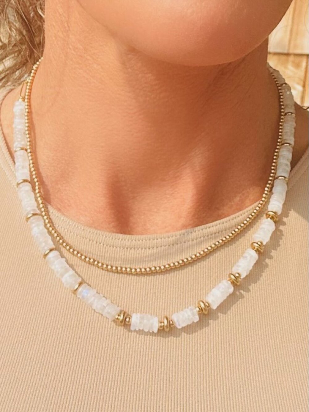 Gold Beaded Necklace 3mm Ball Bead Waterproof Minimal Jewelry Non-tarnish Gold